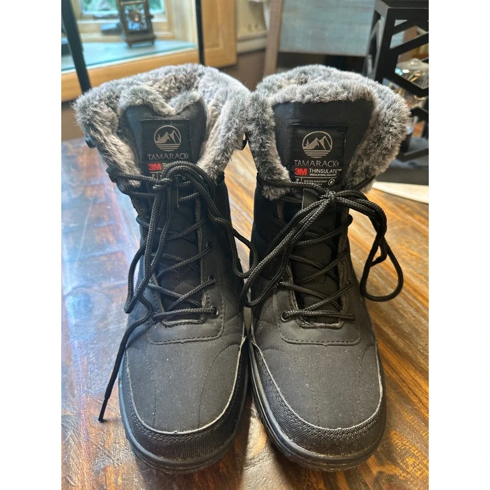 Tamarack Womens Black Quilted Snow Boot 3M Thinsulate Faux Fur SC-122121-W-BK 10